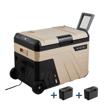 Evolar Elektrische Compressor Koelbox - 35L - 12V/230V - Inclusief 2 Accu's - Met Wielen & Hendel - Khaki