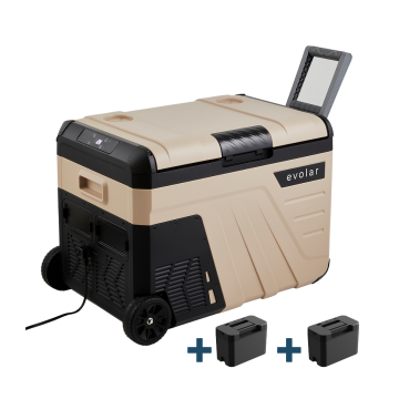 Evolar Elektrische Compressor Koelbox - 35L - 12V/230V - Inclusief 2 Accu's - Met Wielen & Hendel - Khaki