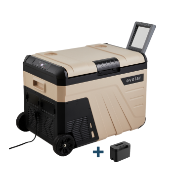 Evolar Elektrische Compressor Koelbox - 35L - 12V/230V - Inclusief Accu - Met Wielen & Hendel - Khaki